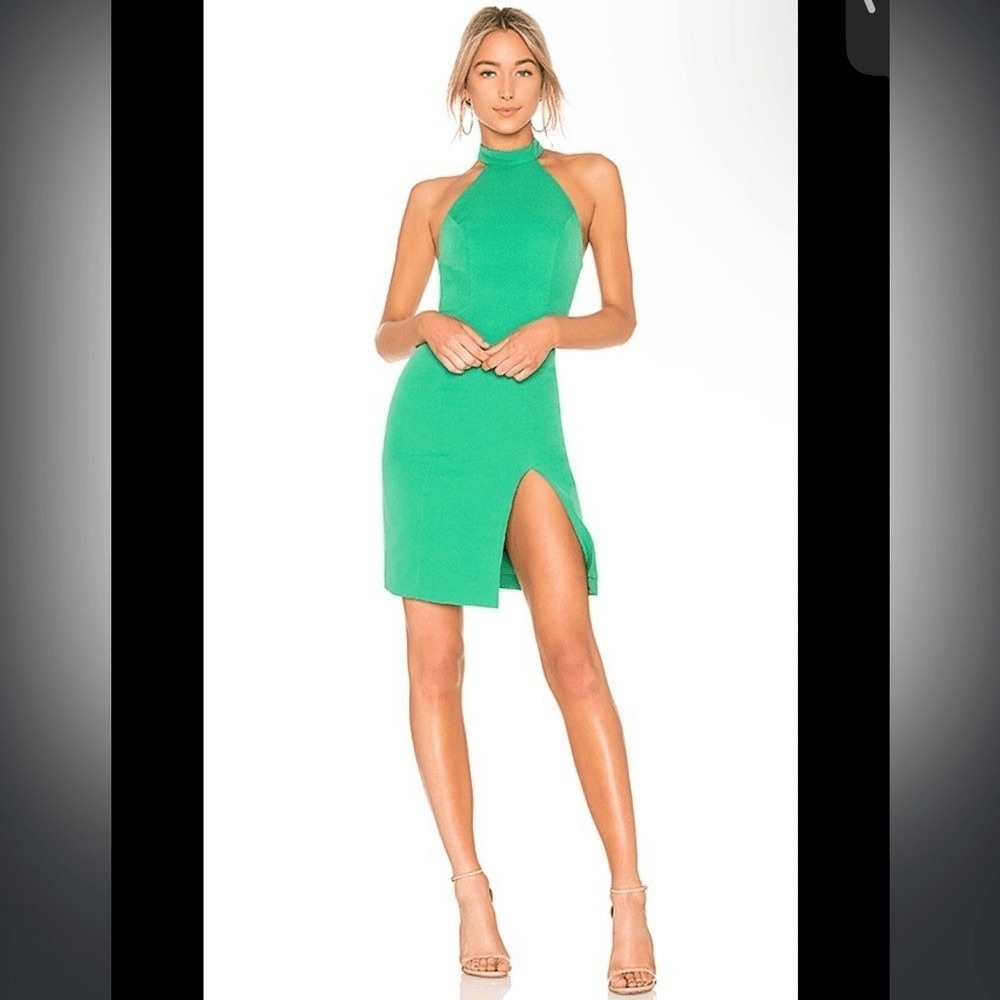 NBD High Neck Halter Open Back Mini Dress NWT Green Size Small